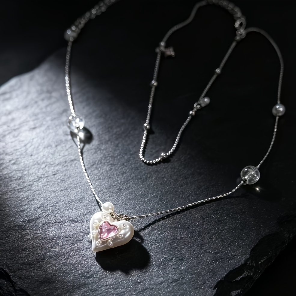 Double Layer Stackable Pink Heart Necklace, Y2K Style